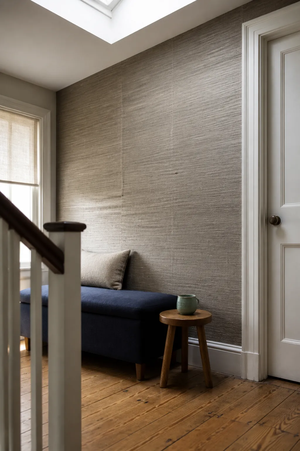 Grasscloth texture decorating an empty wall without pictures