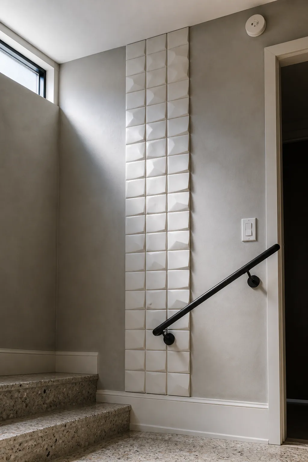 Sculptural wall tiles used as non picture wall decor