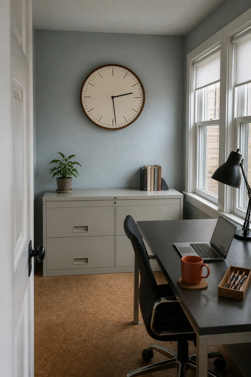 Statement clock decorating an empty wall without artwork