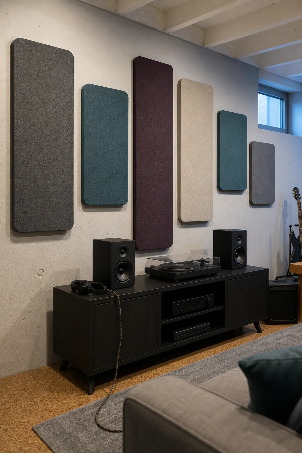 Felt acoustic panels as modern wall decor without pictures