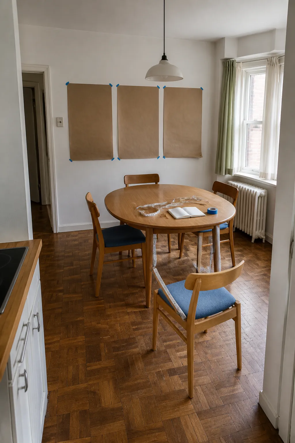 Dining room wall clearance planned around table and chairs