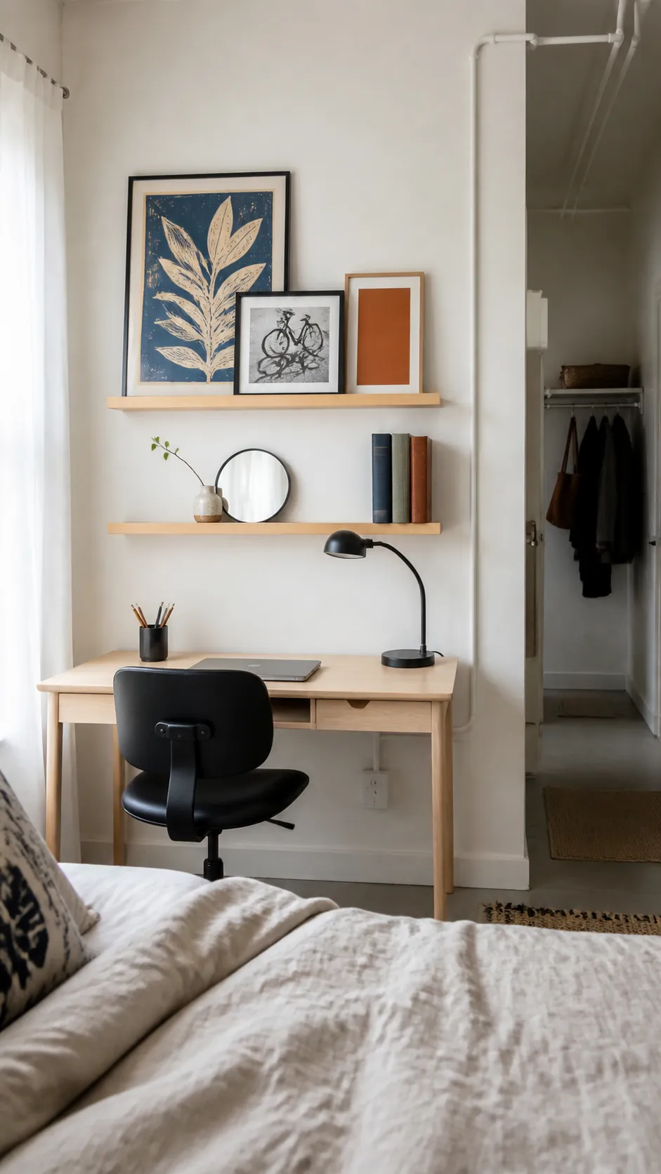 Shallow picture ledge styling a long renter friendly wall
