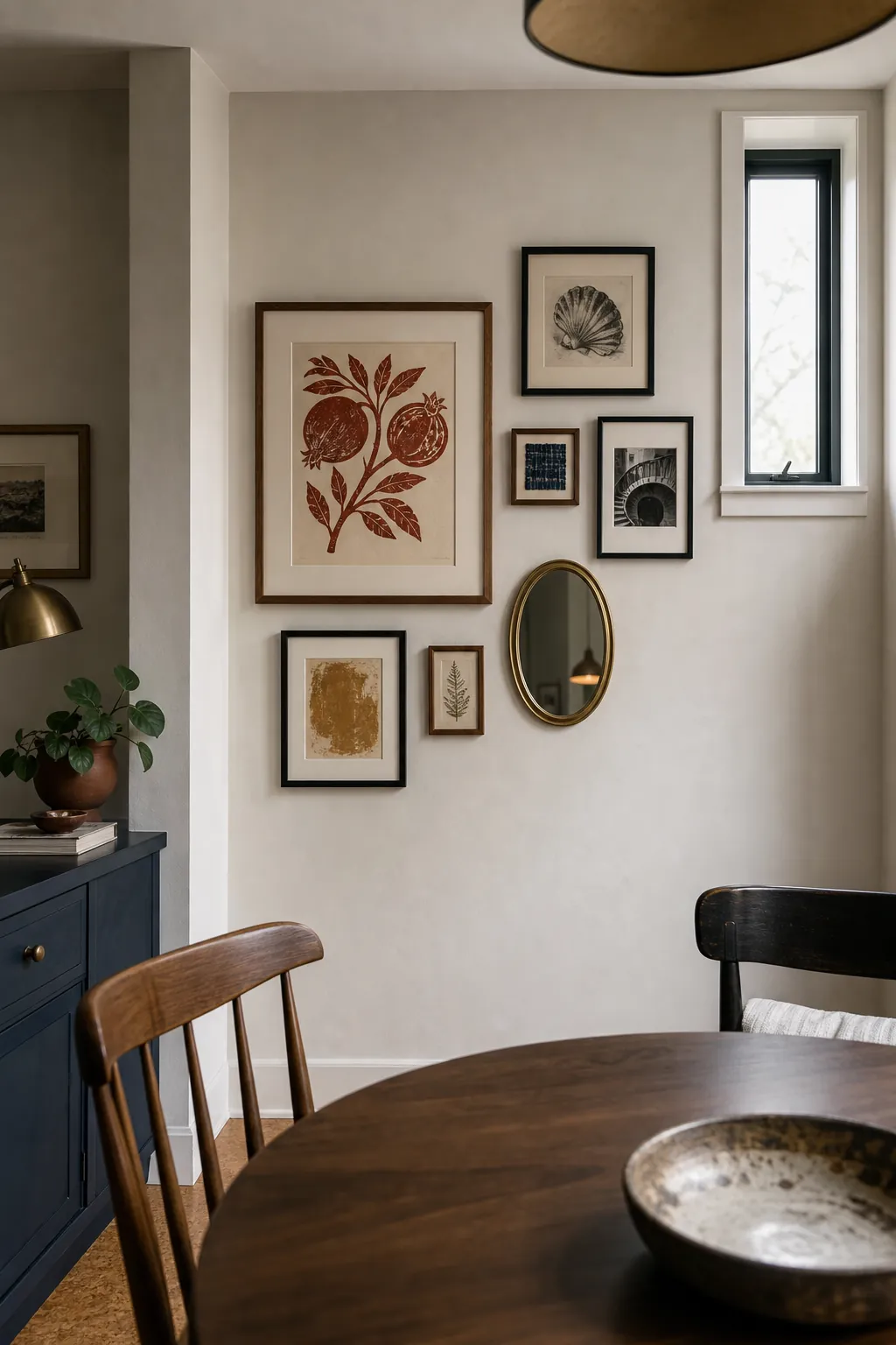 Controlled asymmetrical gallery beside an off center window