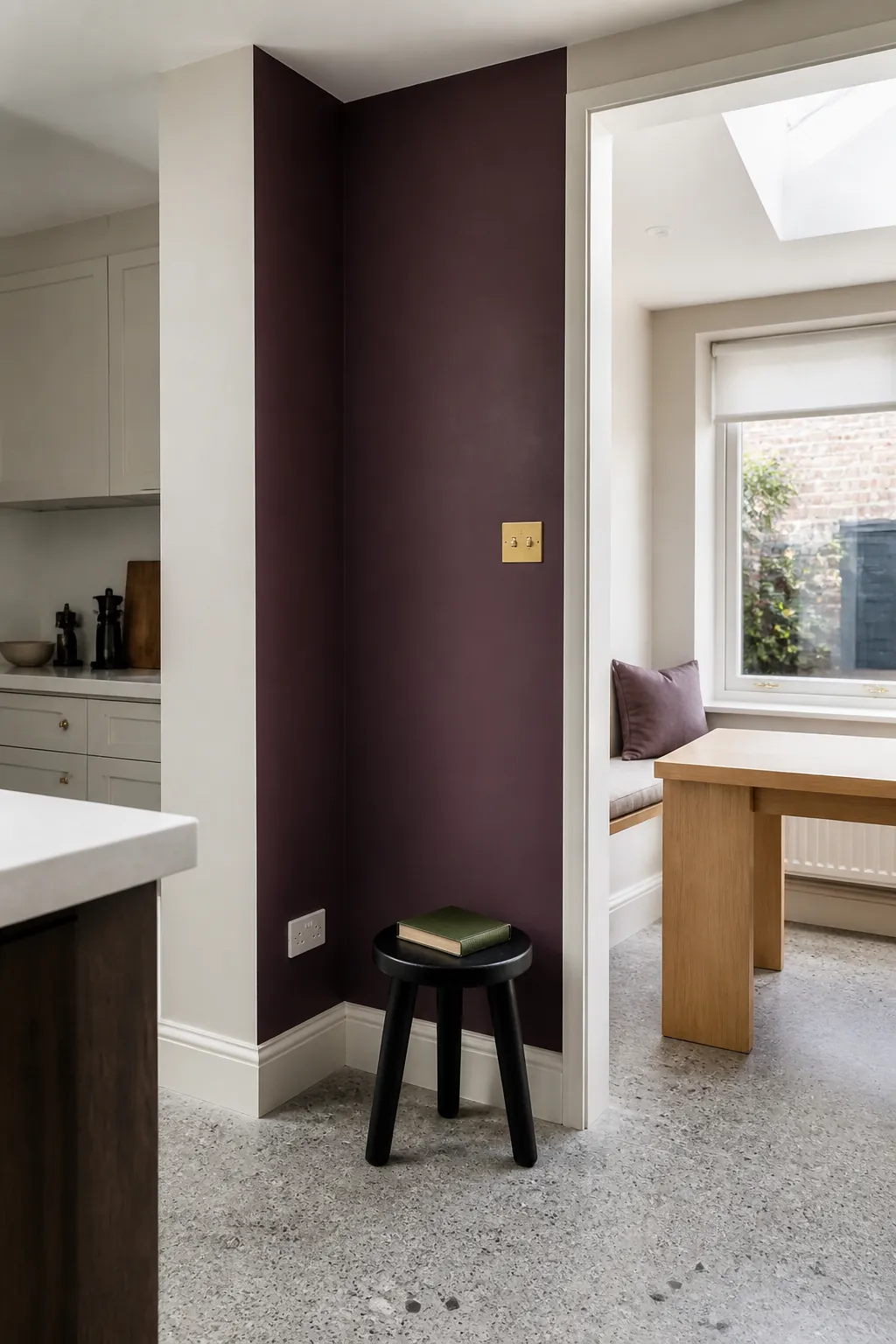 Painted color block creating a purposeful small blank wall accent