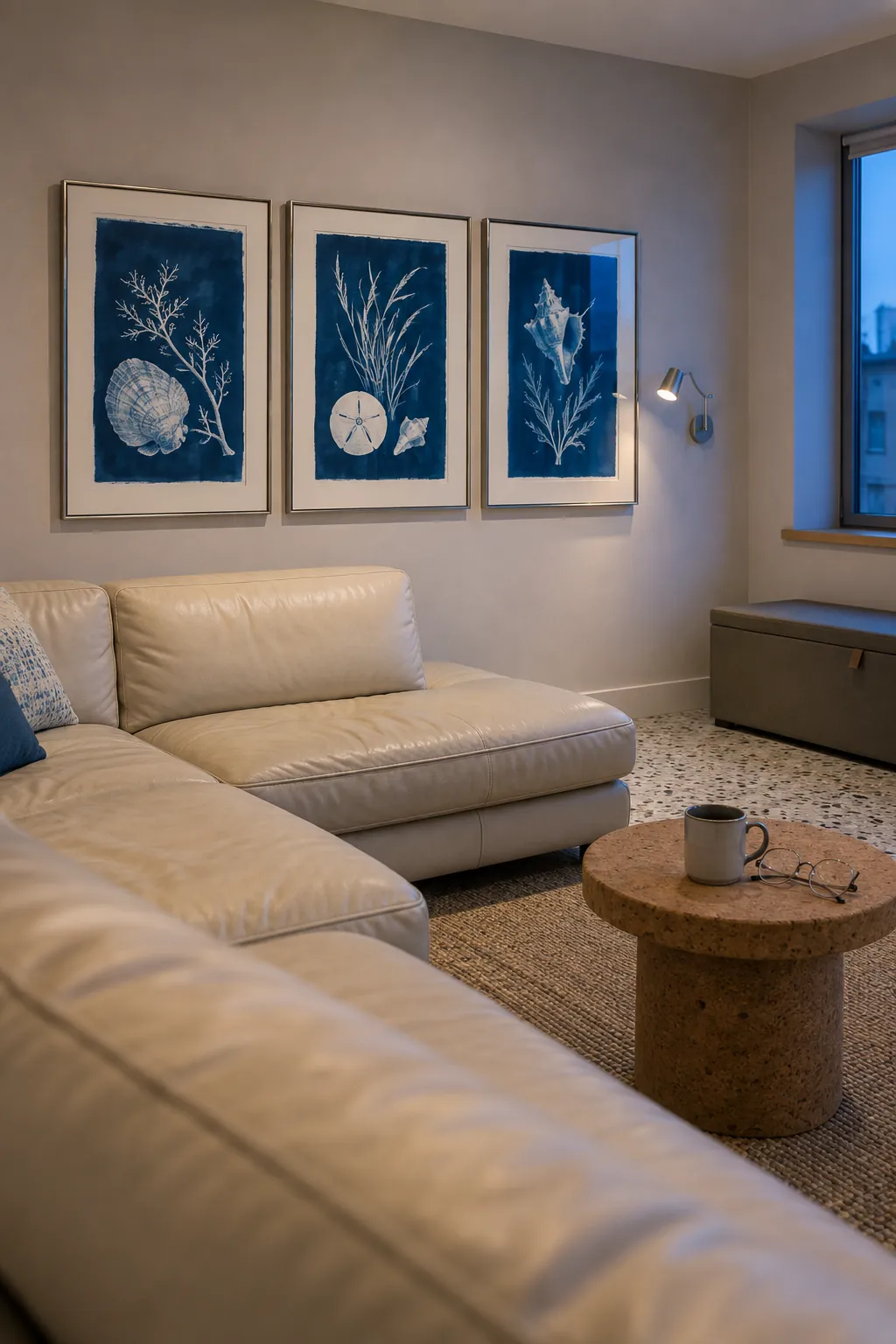 Comfortable clearance between framed art and sectional cushions