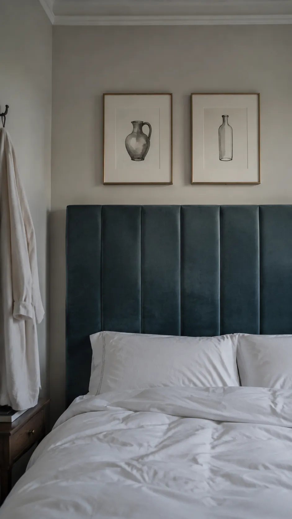 An airy pair above a tall headboard