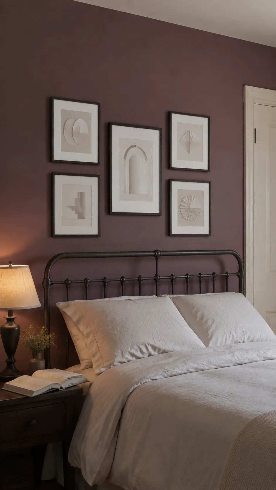 Dark frames against a colored bedroom wall