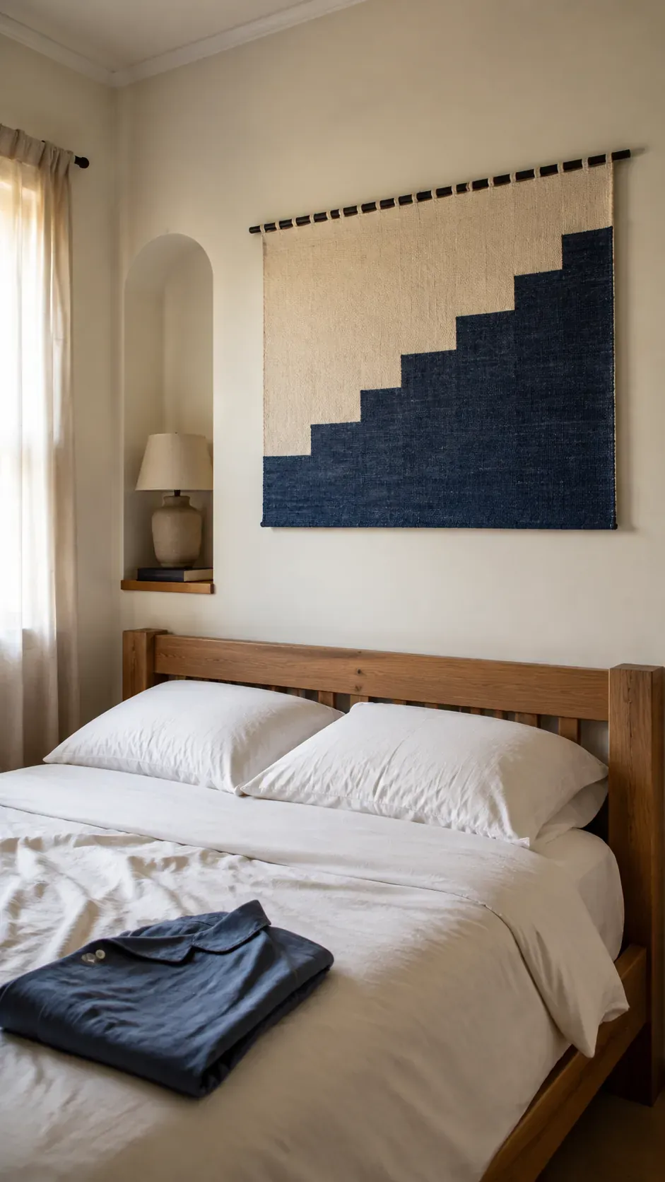A woven hanging with a clean lower edge