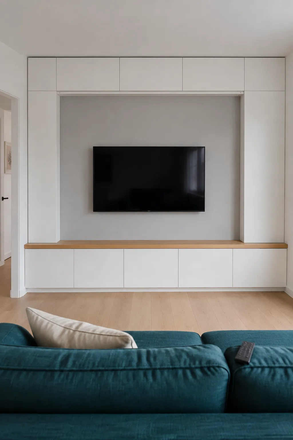 A generous screen opening in a practical built in television wall