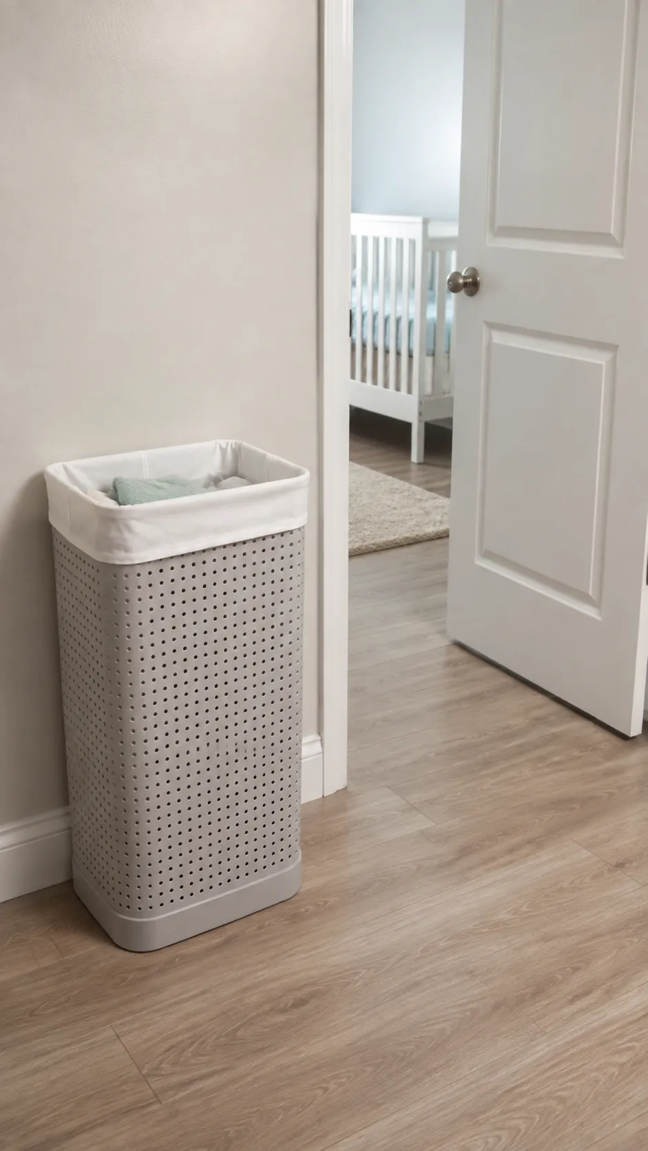 Use a compact hamper with a washable liner