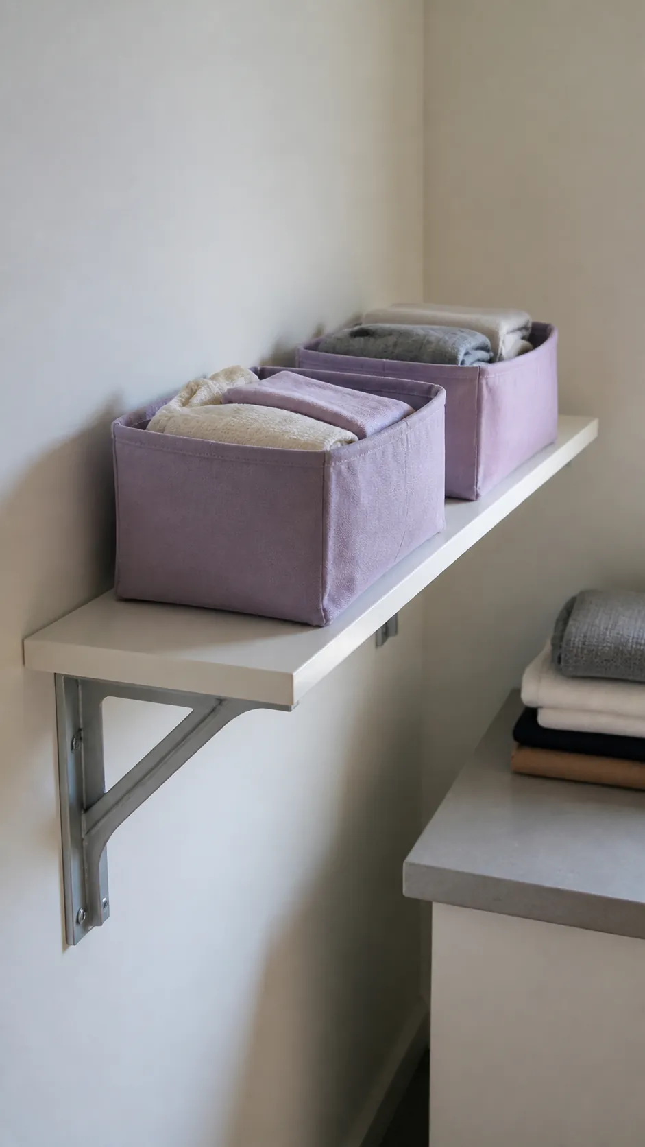 Use baby room shelves beside an adult work zone