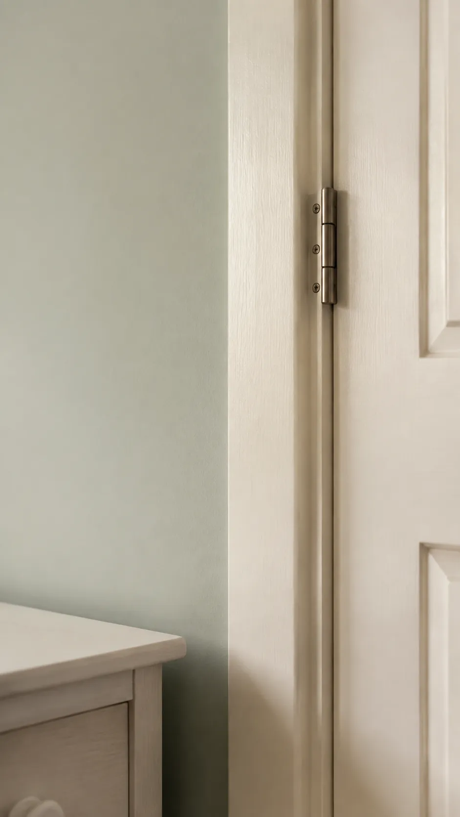Balance pale sage walls with soft cream trim