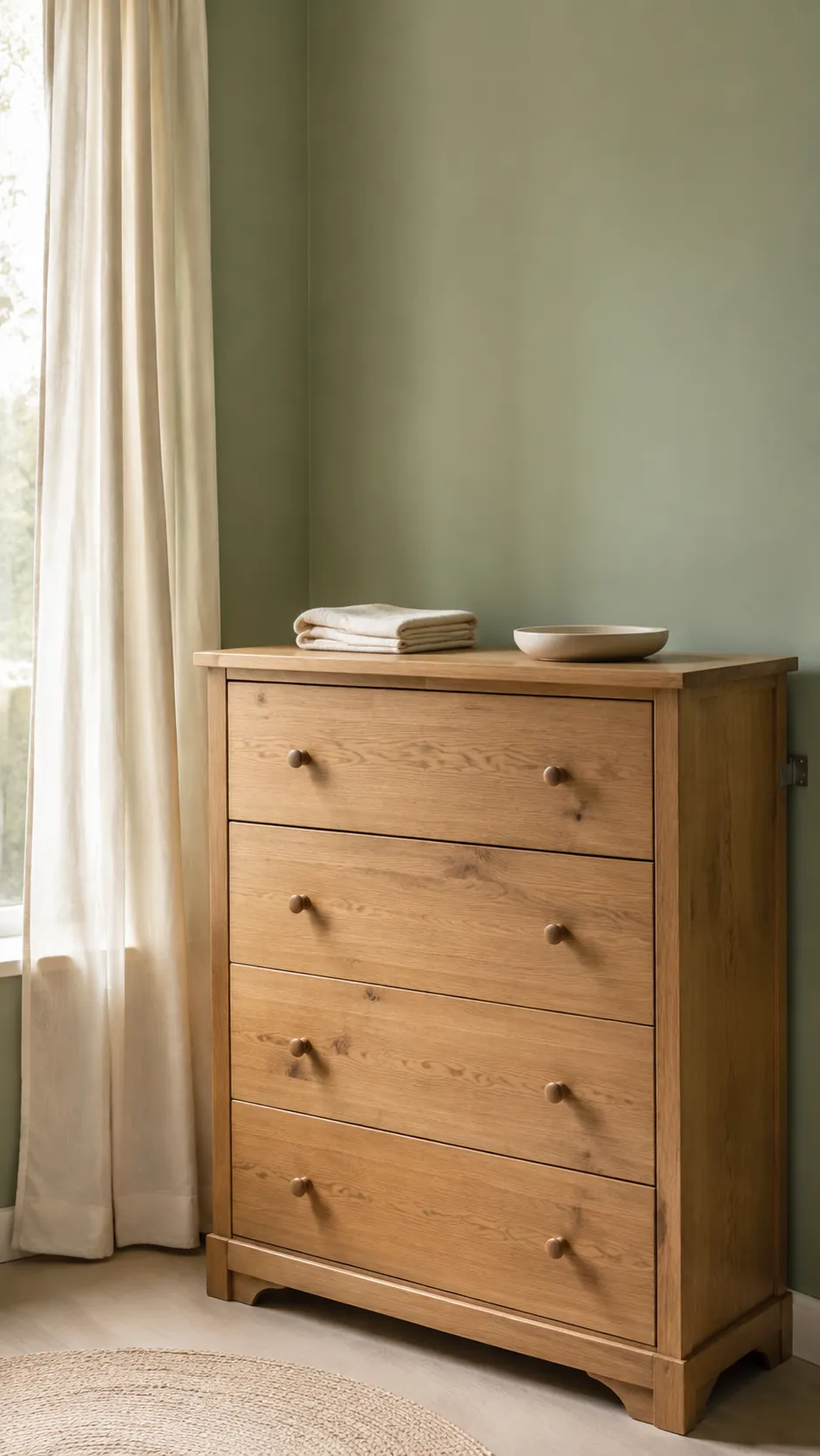 Ground the palette with natural oak