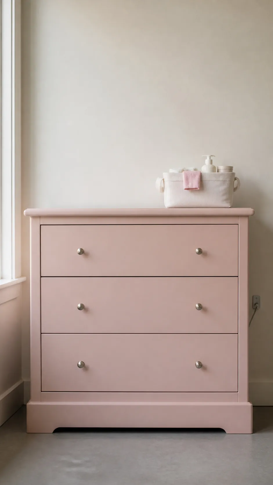 Give a blush dresser a warm white background