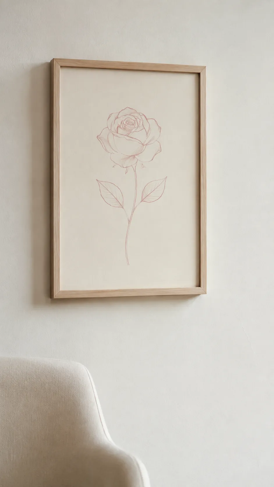 Choose a rose line drawing on ivory paper