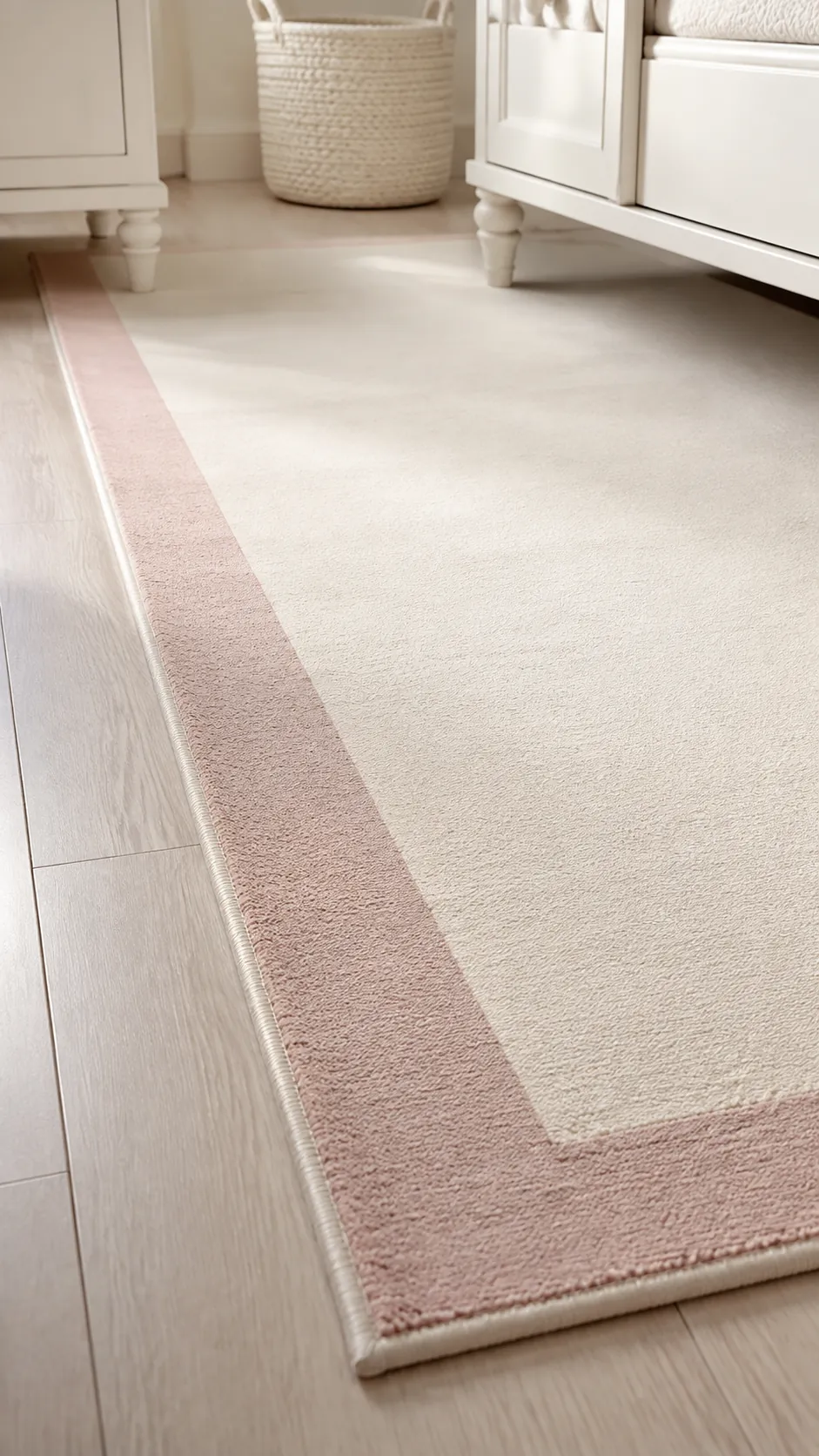 Try a narrow blush border on a pale rug