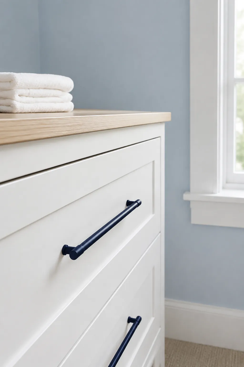 A Navy Detail in a Pale Blue Room nursery color scheme