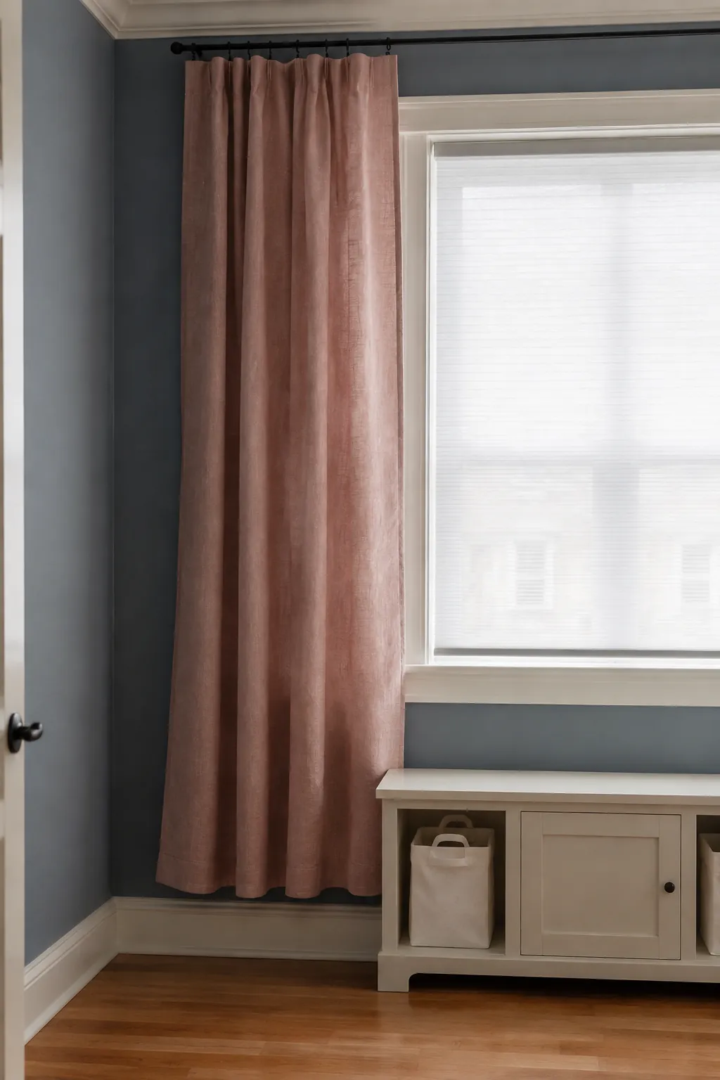 Blush Textiles With Gray Blue nursery color scheme