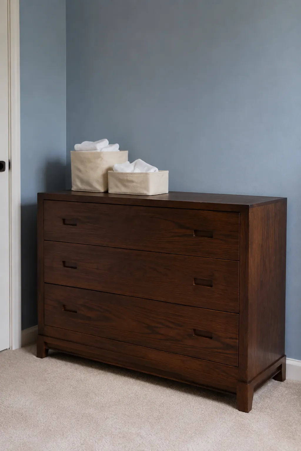 Dusty Blue and Walnut nursery color scheme