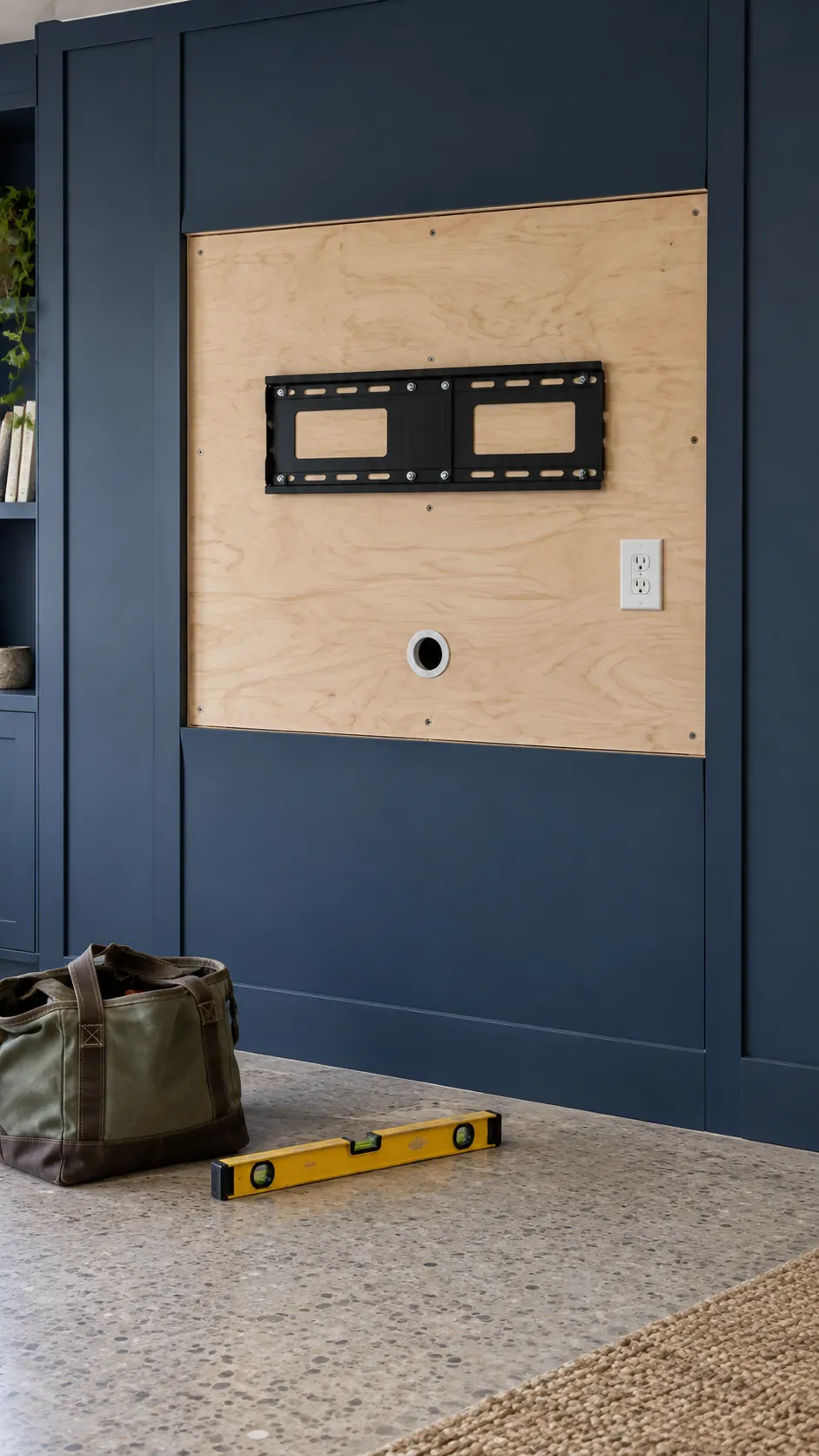 Plan the mount and cable access before installation for a paneled TV wall