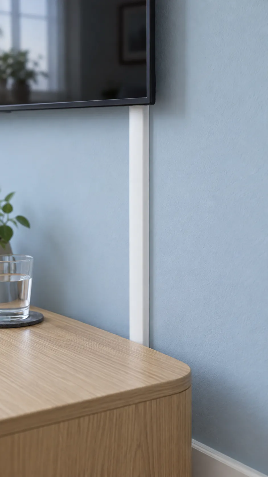Make the cable route part of the design in a minimalist TV setup