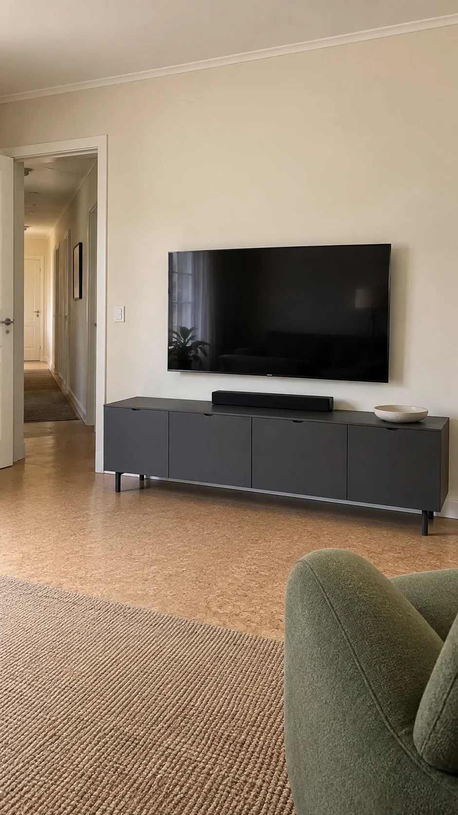 Build the composition from two main shapes in a minimalist TV setup