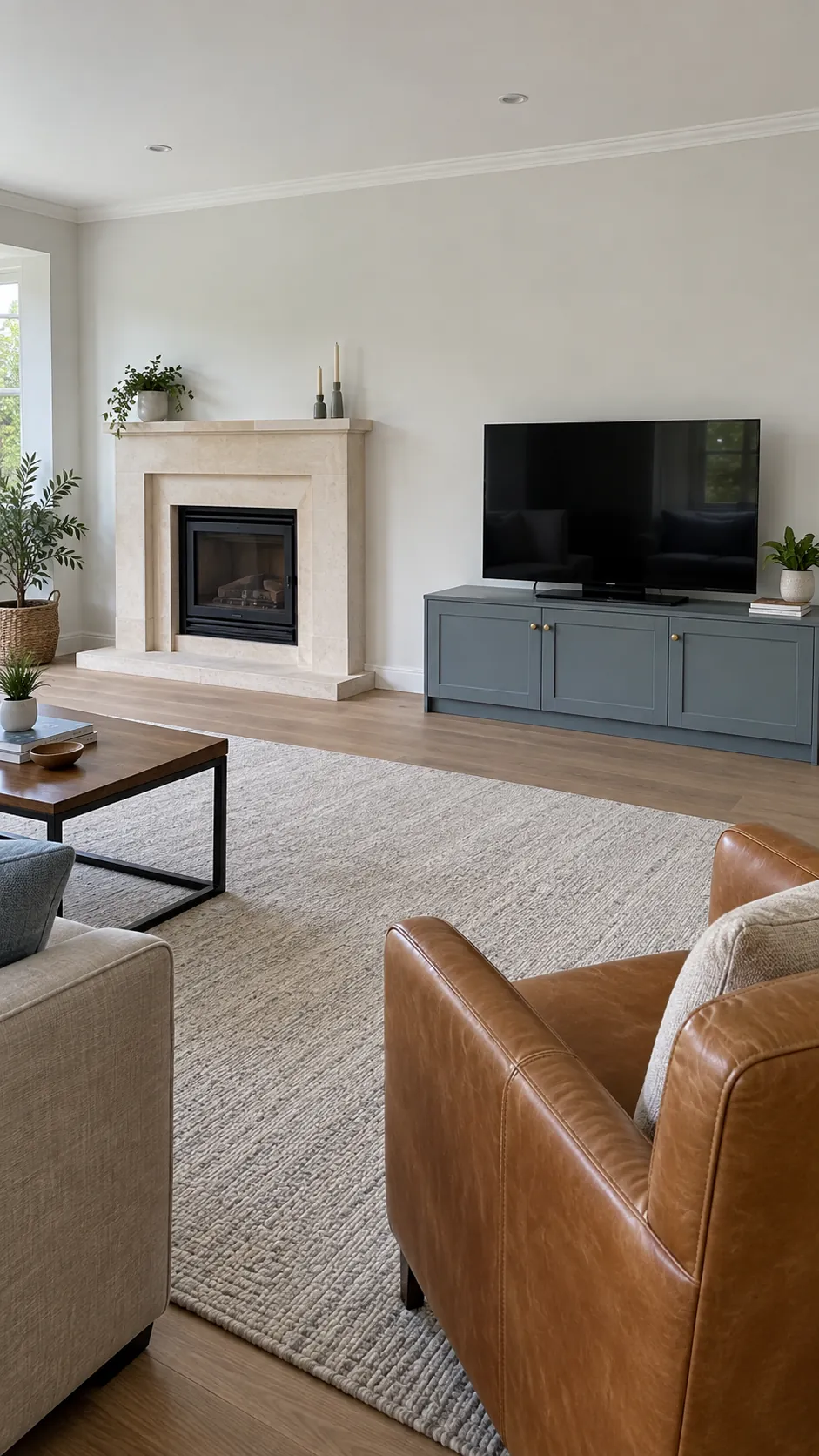 Compare a stacked layout with a separate screen when planning a TV wall with a fireplace
