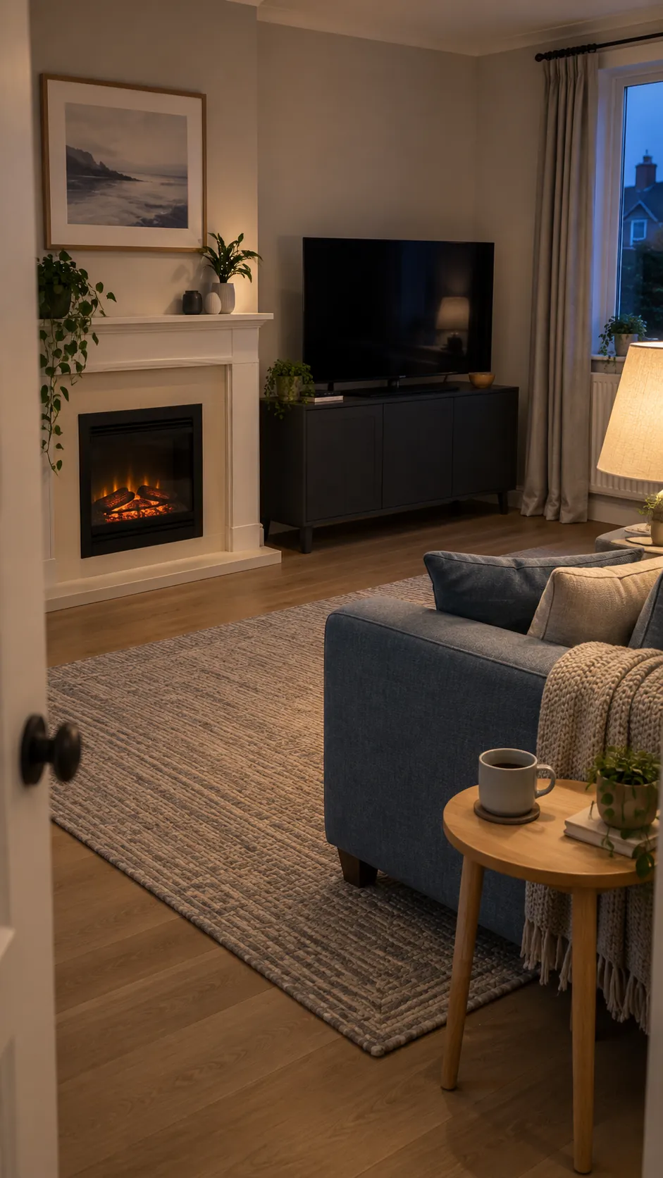 Review the room with both features in use when planning a TV wall with a fireplace