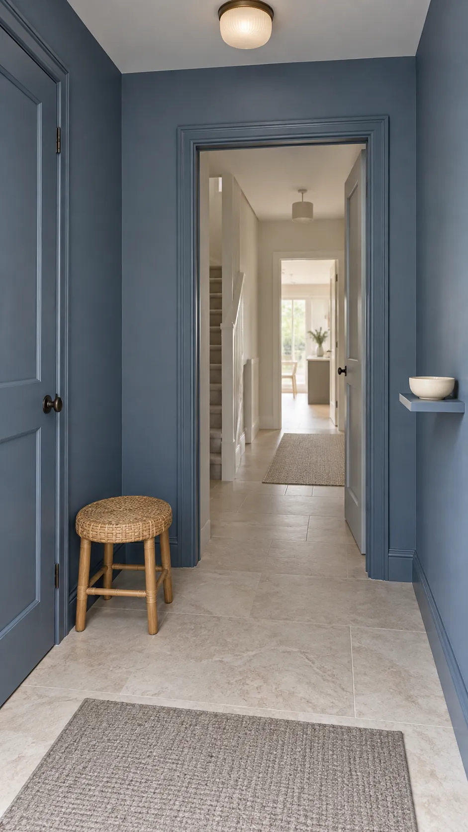 Create a small color drenched vestibule in a practical home entryway