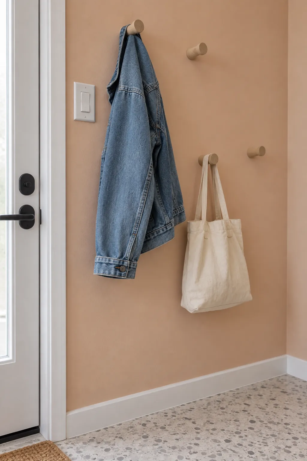 Let individual hooks form a quiet pattern in a small home entrance