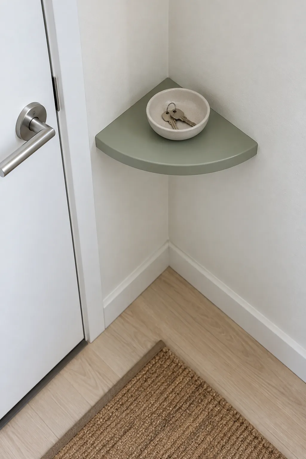Make a corner shelf earn its space in a small home entrance