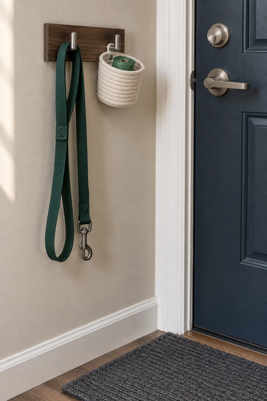 Give pet essentials one wall station in a small home entrance