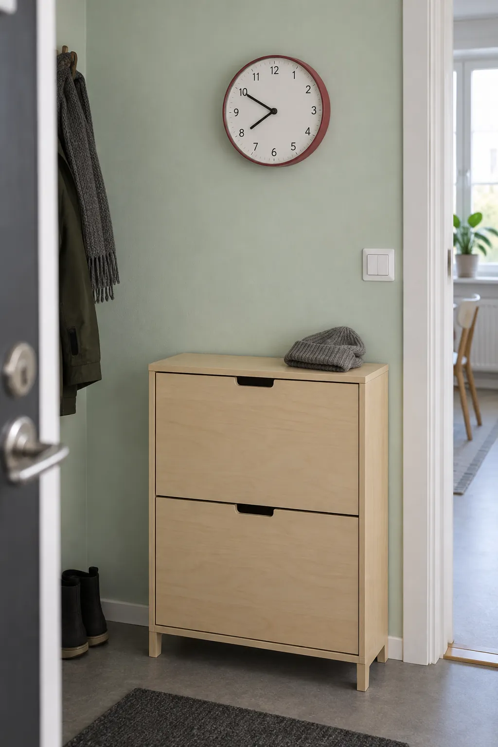 Hang a small clock where it can be read in a small home entrance