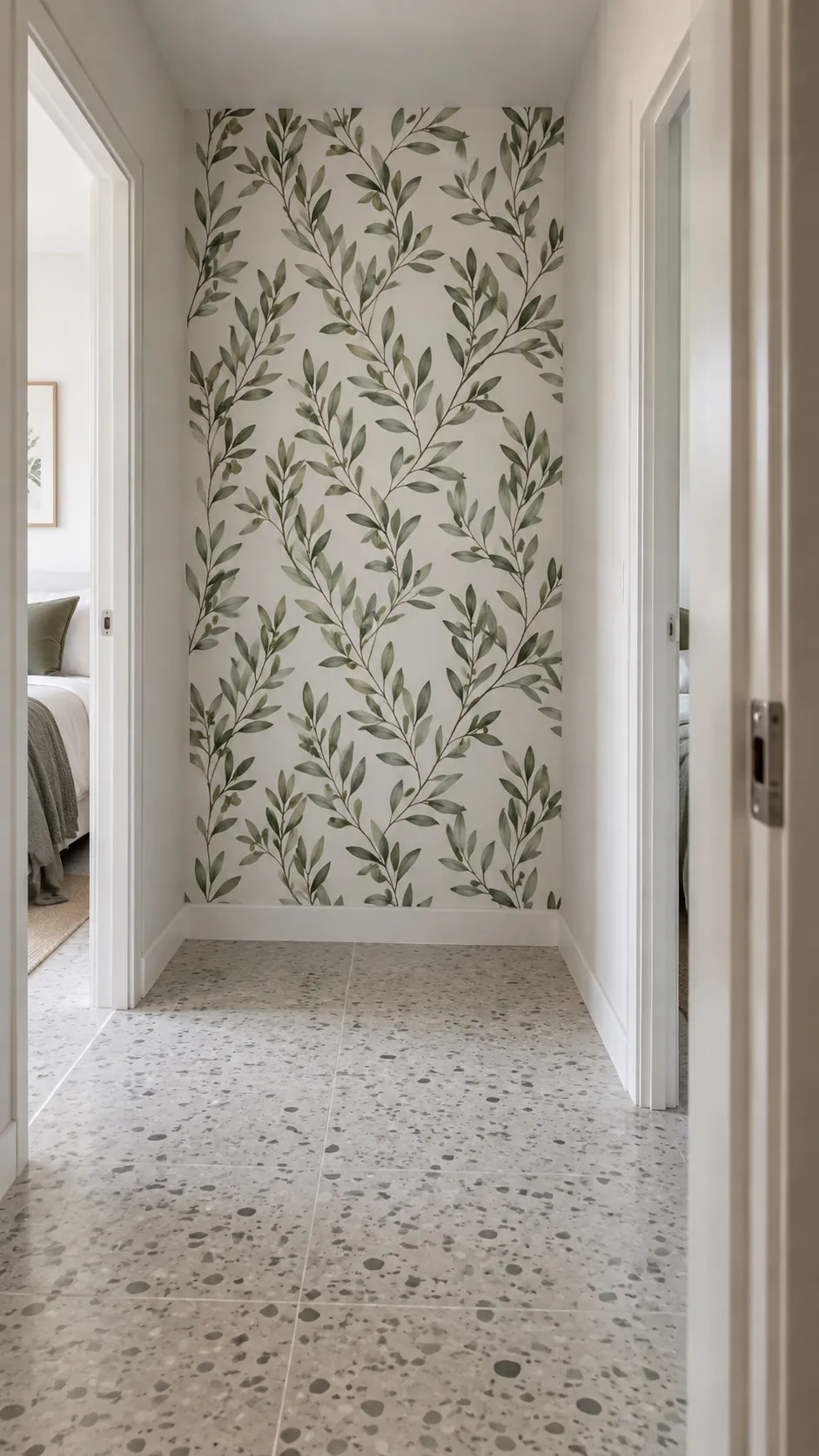 A removable botanical panel at the end wall