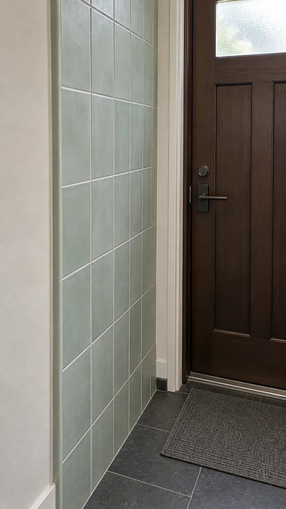 A ceramic tile accent near the entrance