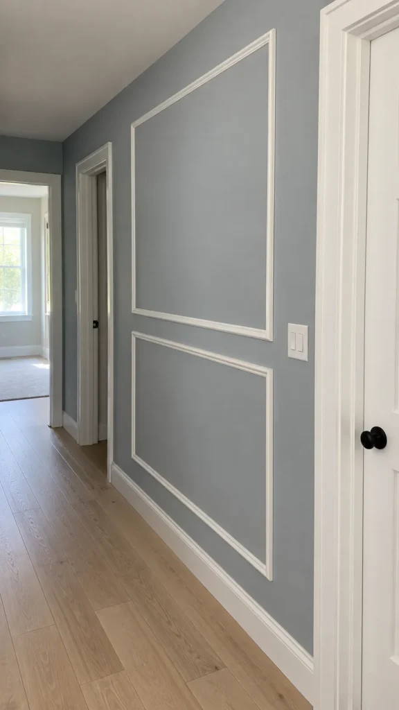 Shallow picture frame molding fitted neatly around a hallway doorway