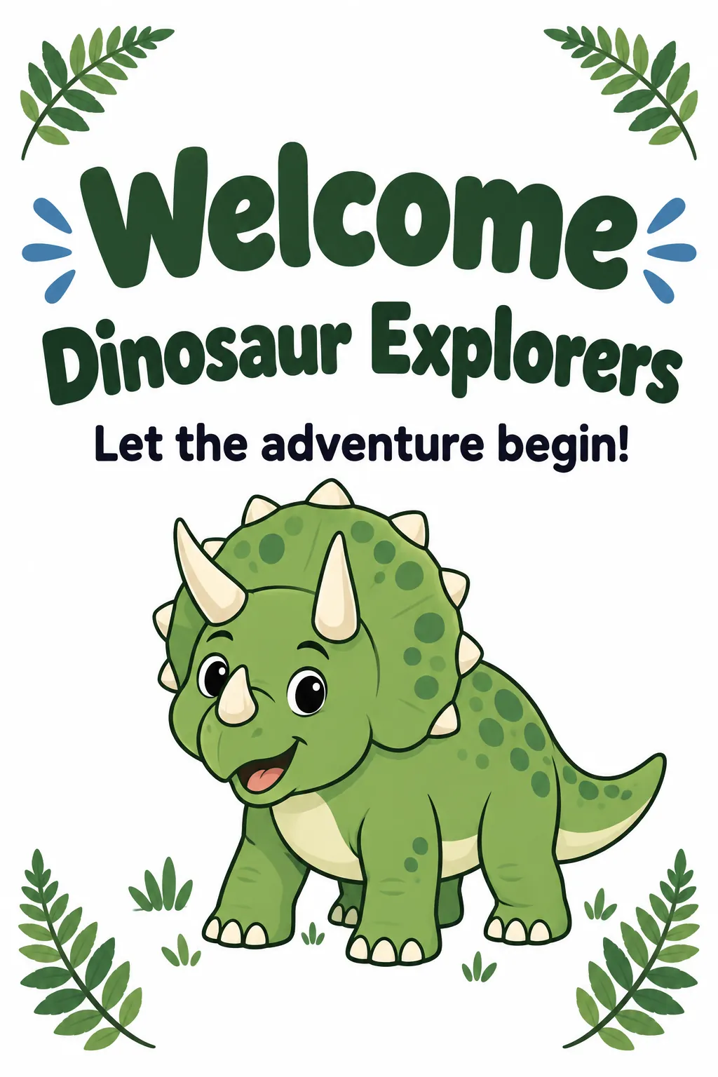 Mark the entrance with a friendly welcome printable for a dinosaur birthday party