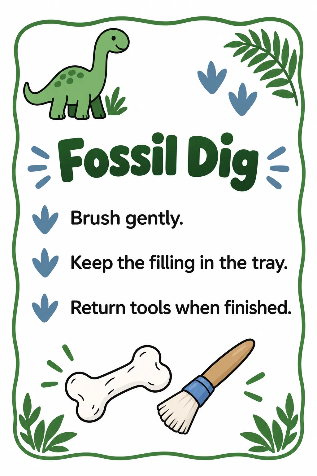 Set up a contained fossil dig printable for a dinosaur birthday party