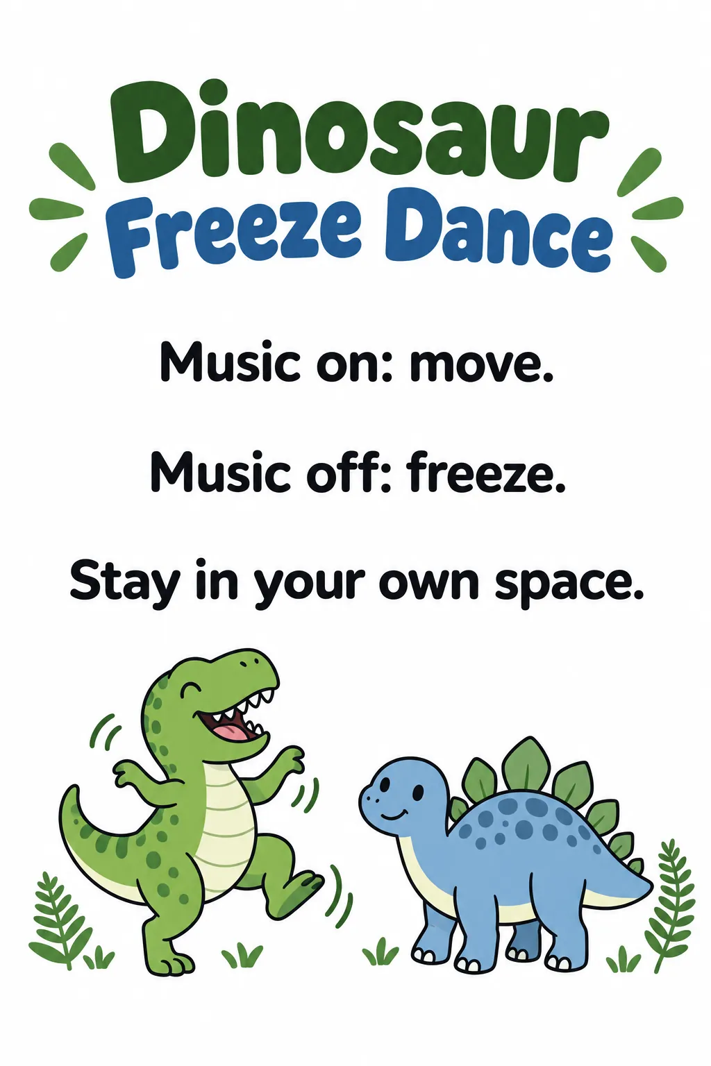 Play a stop and start dinosaur dance printable for a dinosaur birthday party