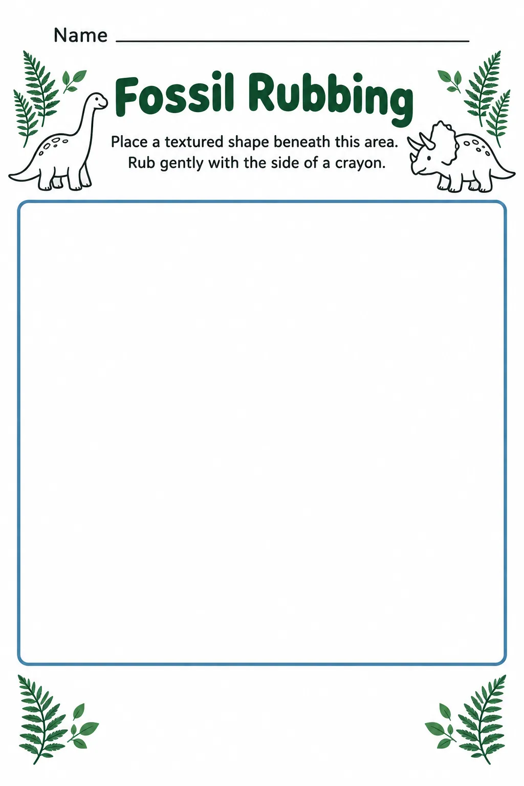 Make a rubbing from a textured pretend fossil printable for a dinosaur birthday party