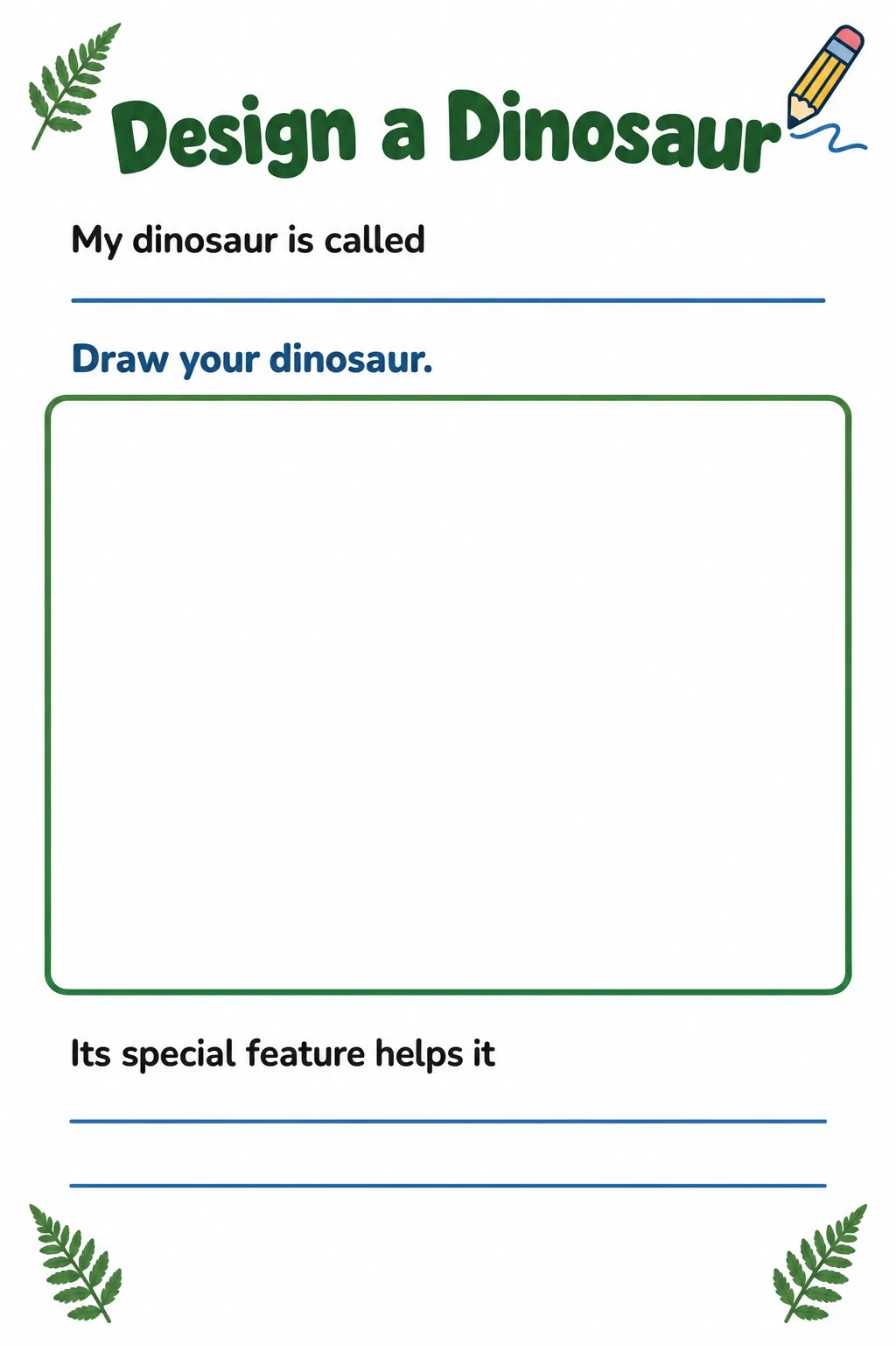 Invent a dinosaur with a useful feature printable for a dinosaur birthday party