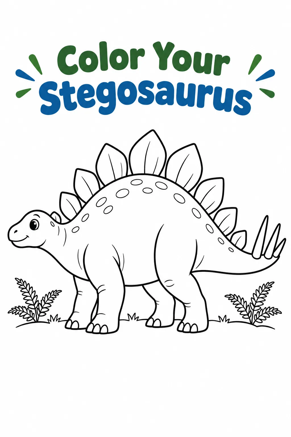 Provide a quiet stegosaurus coloring page printable for a dinosaur birthday party