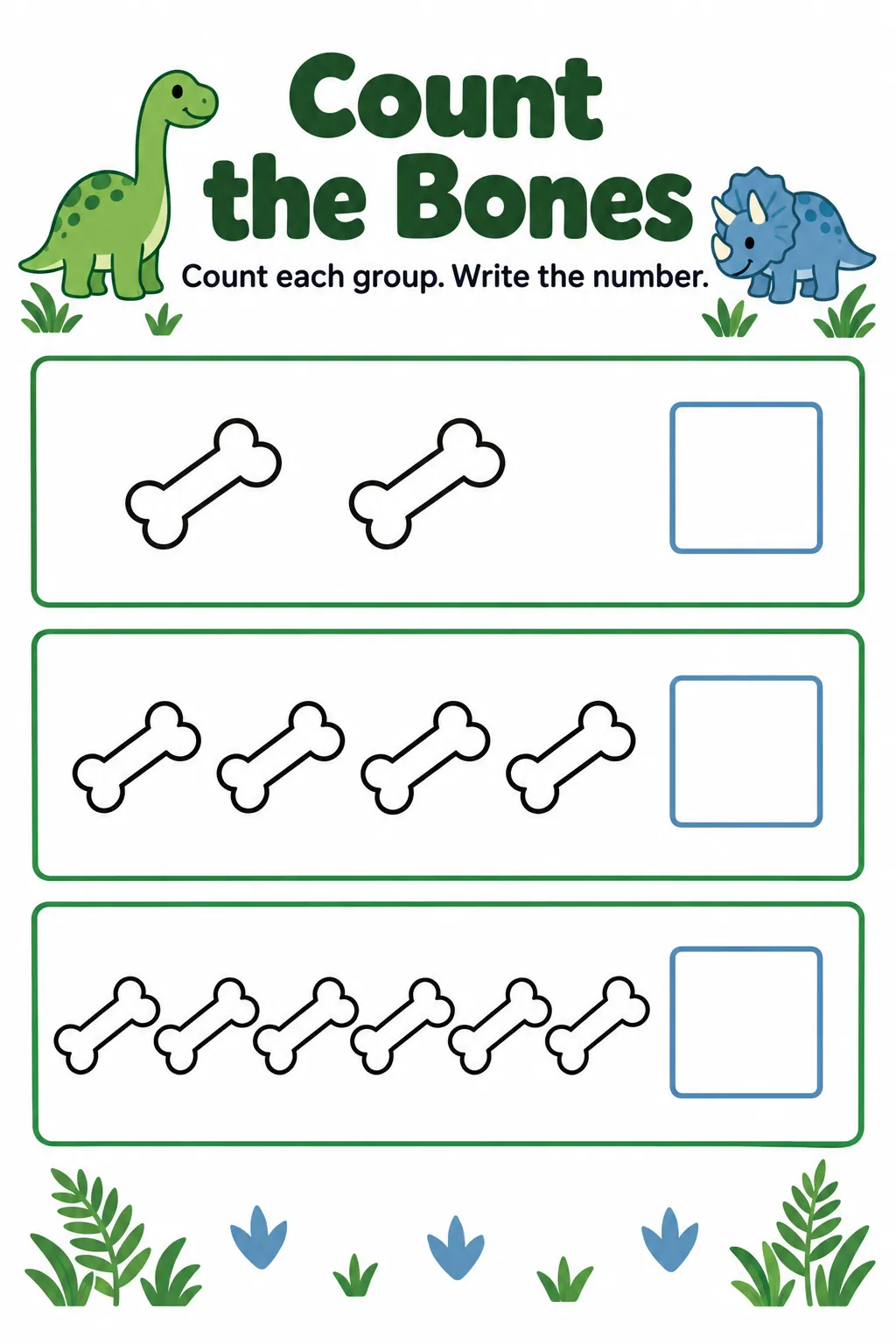 Count a small collection of pretend bones printable for a dinosaur birthday party