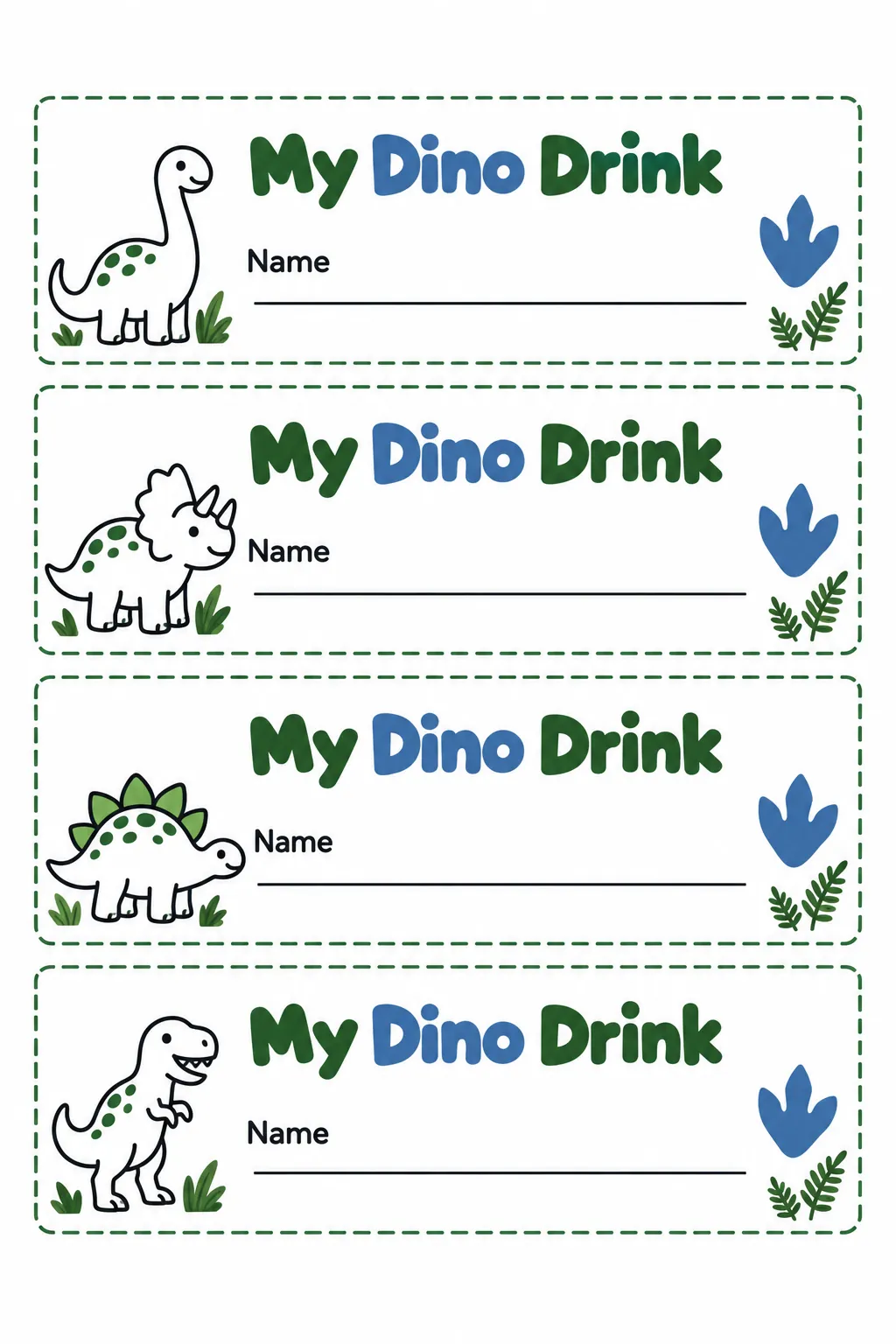 Give every drink a clear owner printable for a dinosaur birthday party