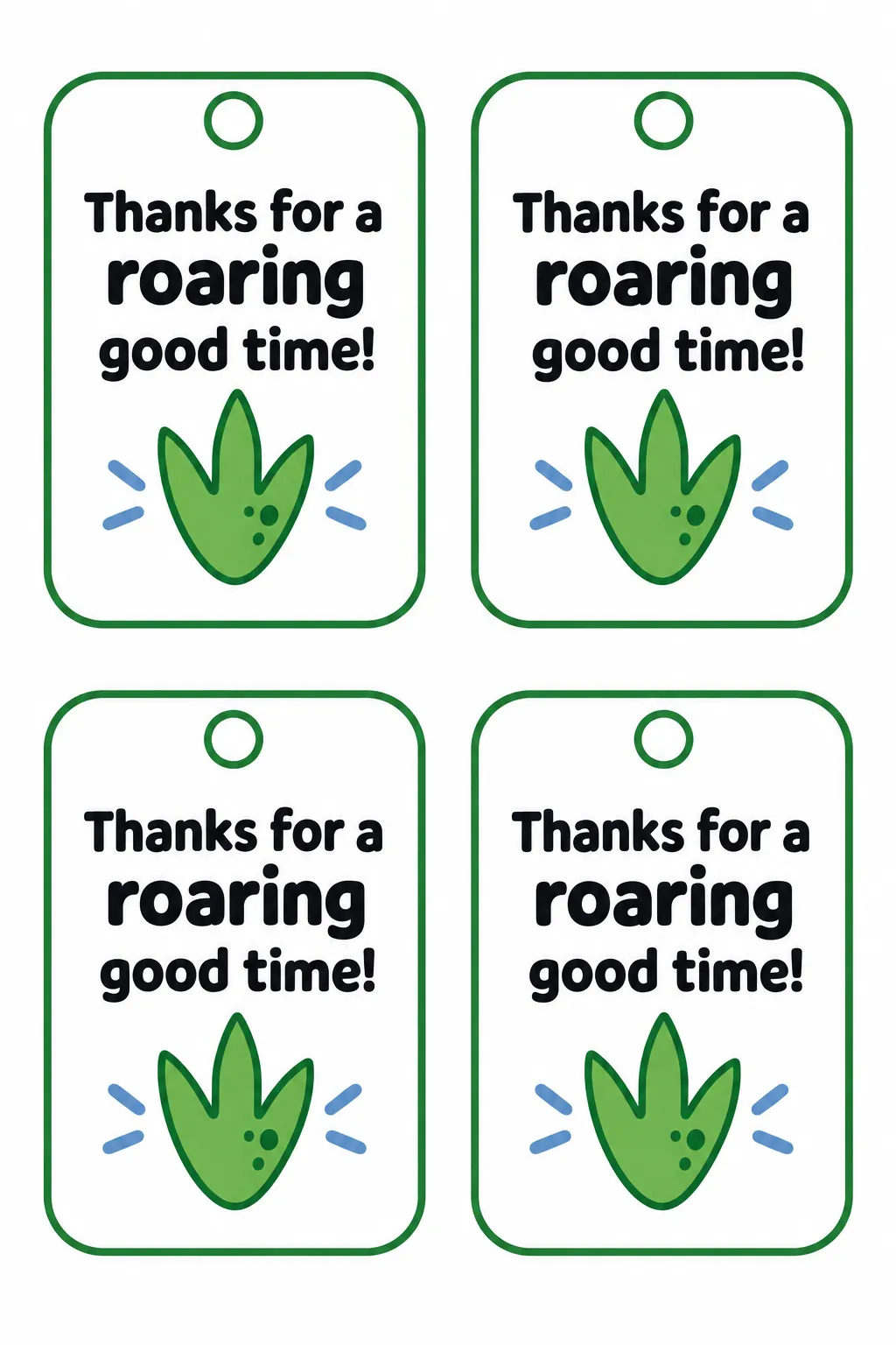 Finish a favor bag with a simple thank you printable for a dinosaur birthday party