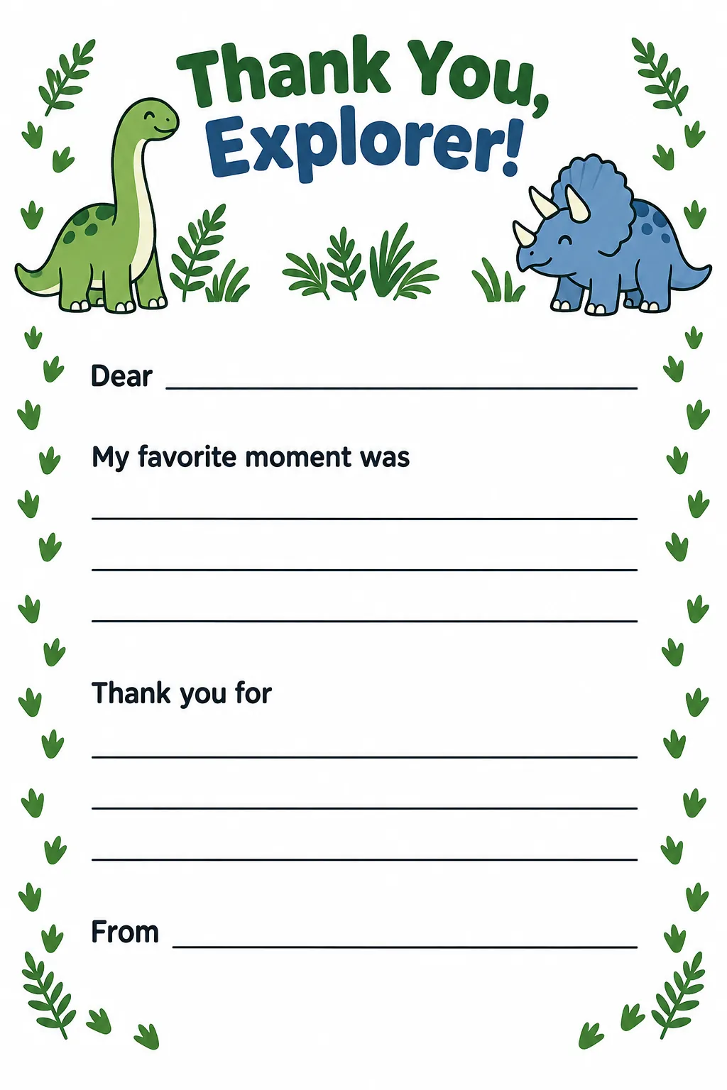 Send a note that remembers the day printable for a dinosaur birthday party