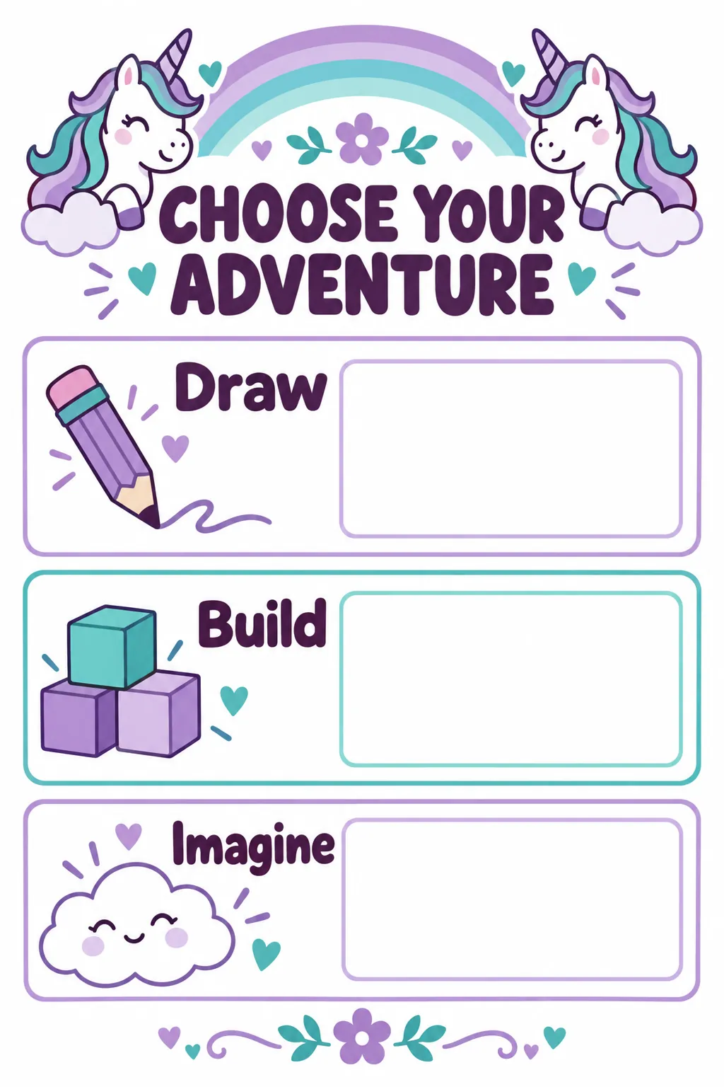 Choose your adventure station sign printable for a unicorn birthday party