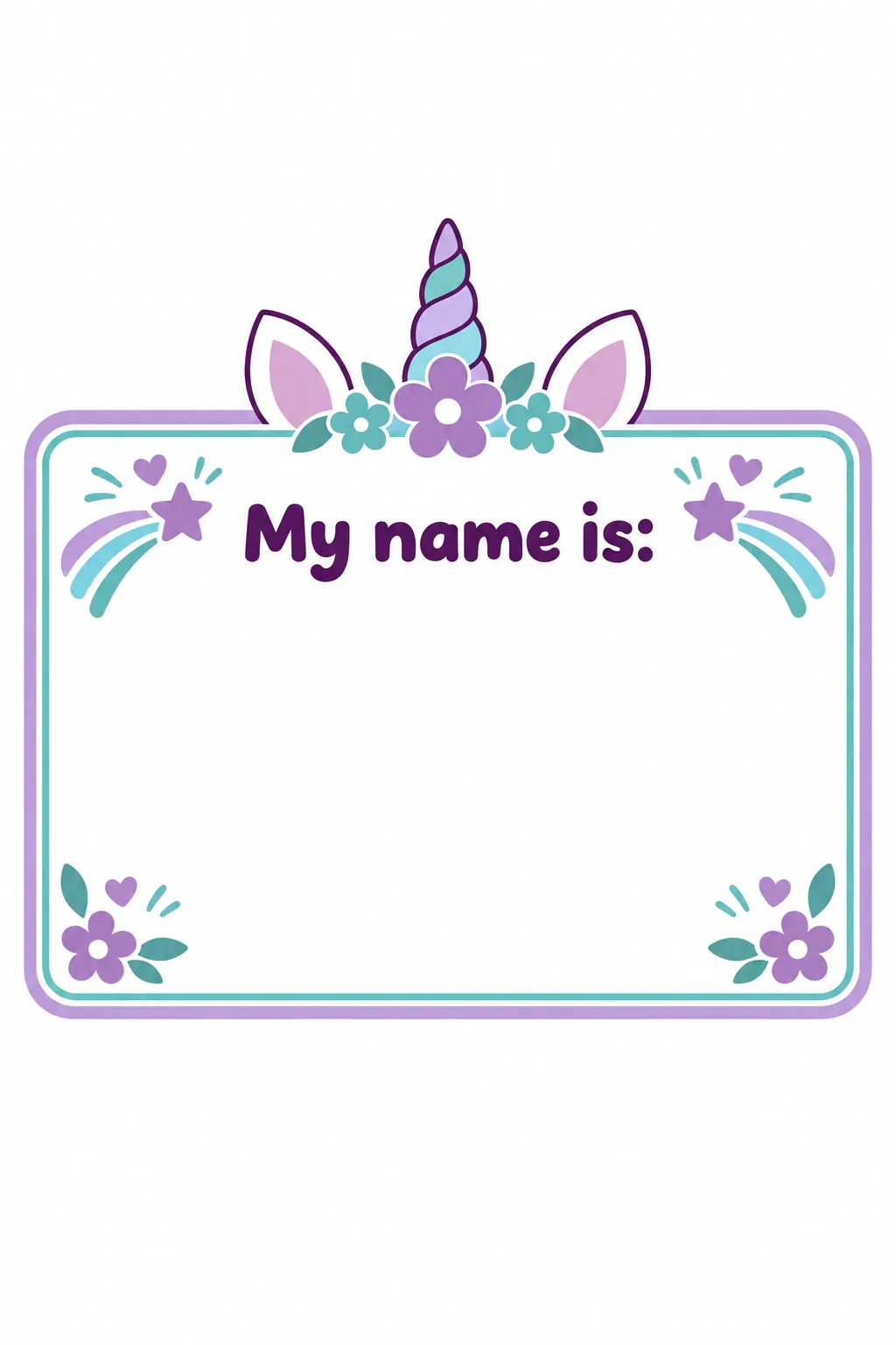 Unicorn name cards printable for a unicorn birthday party