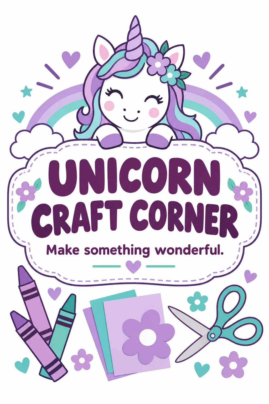 Craft corner sign printable for a unicorn birthday party