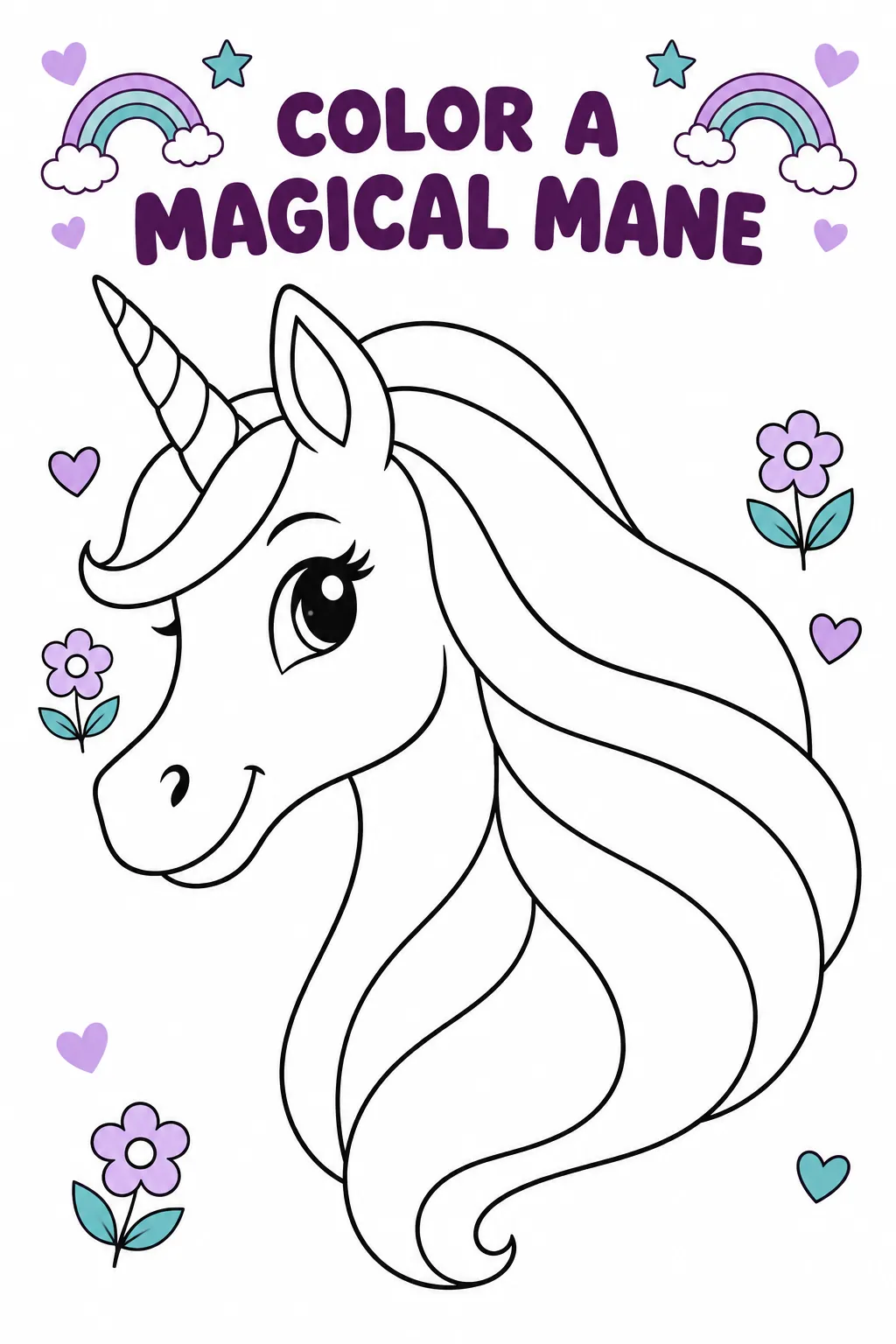 Unicorn mane coloring page printable for a unicorn birthday party